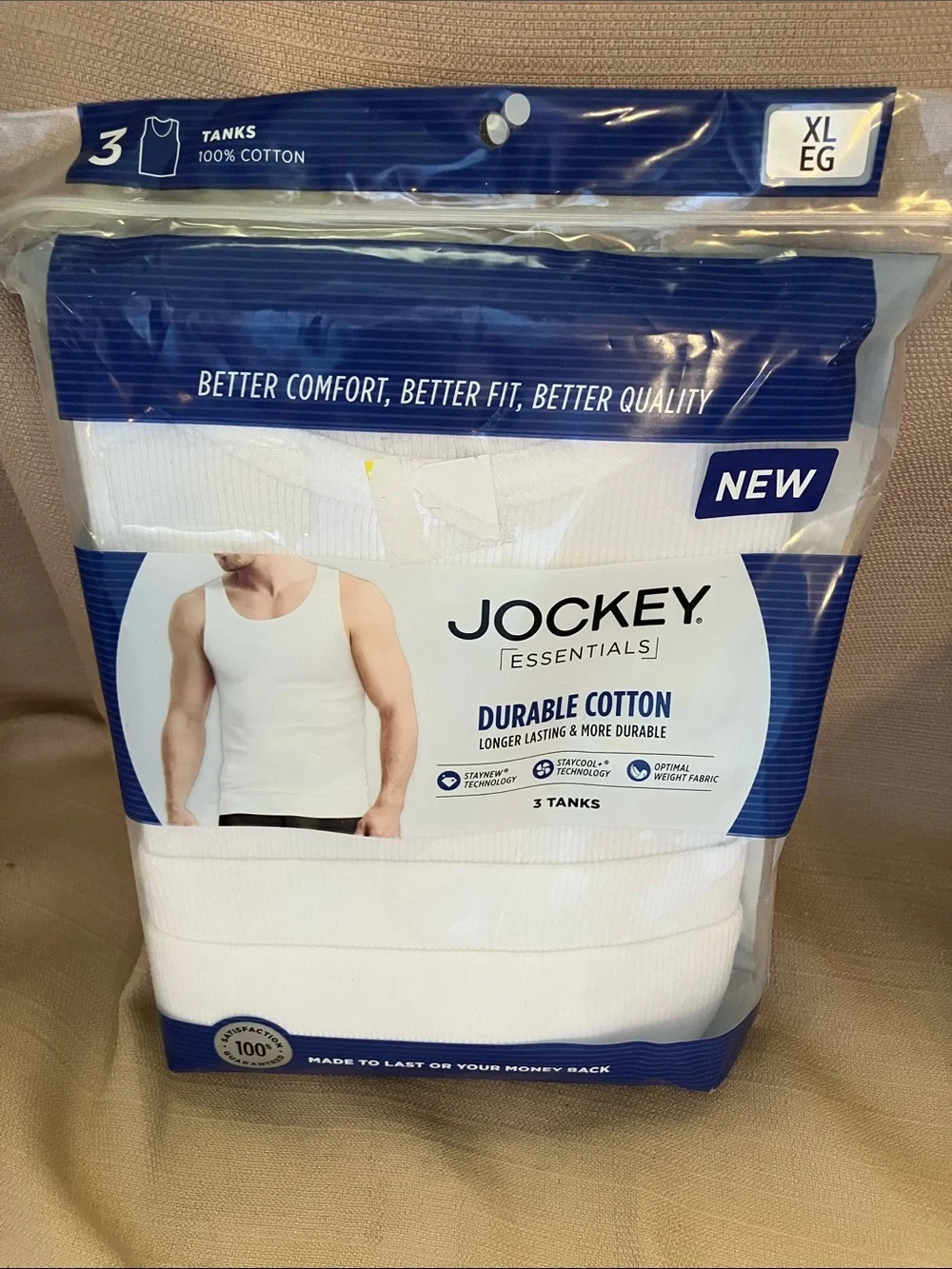 Jockey White Men's Tank Tops 3-Pack - Durable Cotton